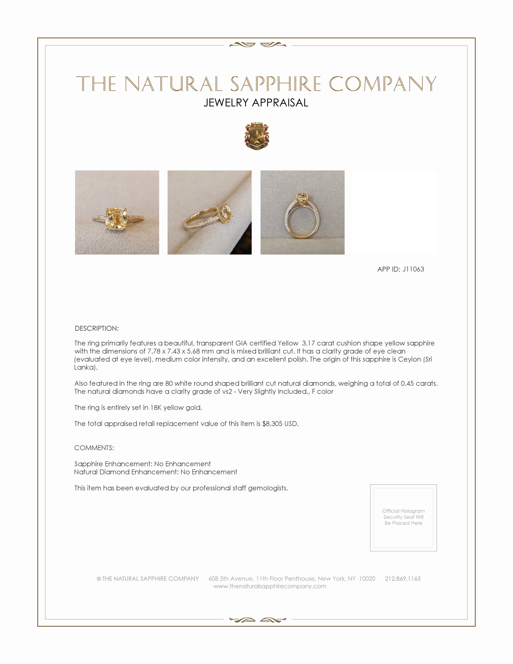 3.17 Ct. Yellow Sapphire and Natural Diamond Pave Ring, 18K Yellow Gold
