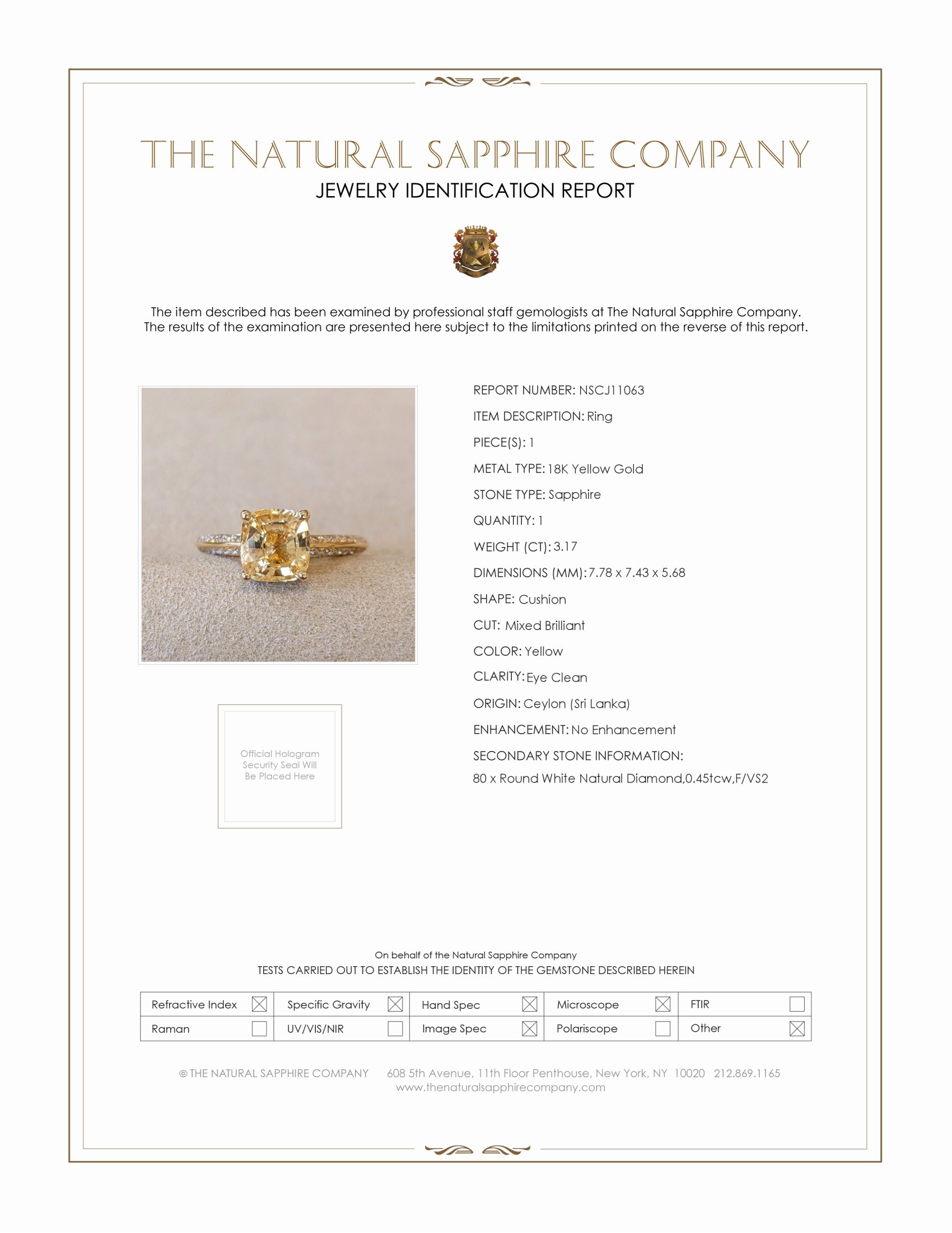 3.17 Ct. Yellow Sapphire and Natural Diamond Pave Ring, 18K Yellow Gold