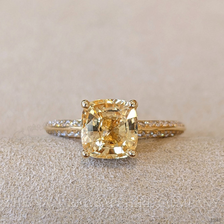 3.17 Ct. Yellow Sapphire and Natural Diamond Pave Ring, 18K Yellow Gold