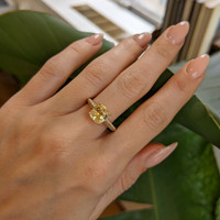 3.17 Ct. Yellow Sapphire and Natural Diamond Pave Ring, 18K Yellow Gold Life Style