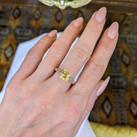 3.17 Ct. Yellow Sapphire and Natural Diamond Pave Ring, 18K Yellow Gold Life Style