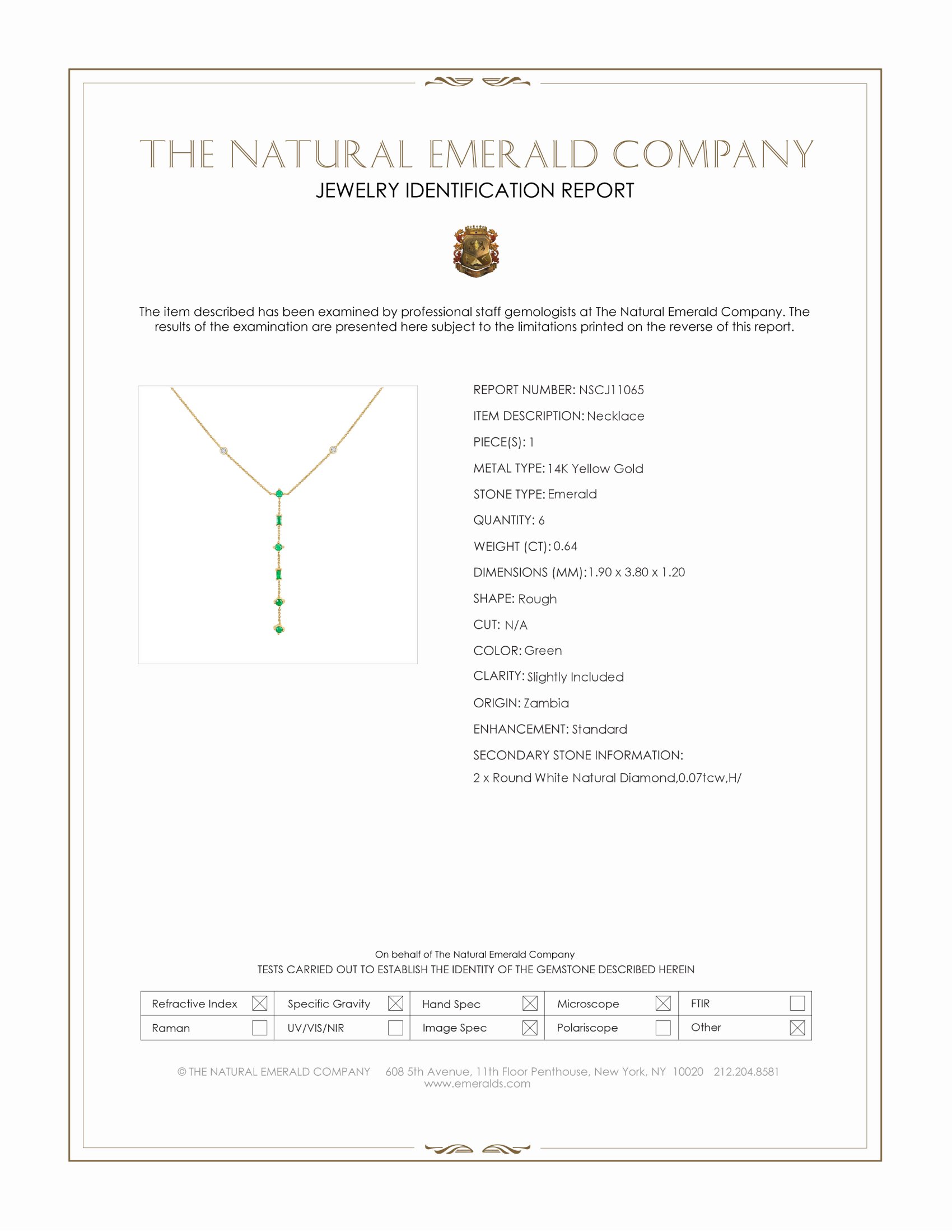 0.64 Ct. Emerald and Natural Diamond Accent Stones Necklace, 14K Yellow Gold
