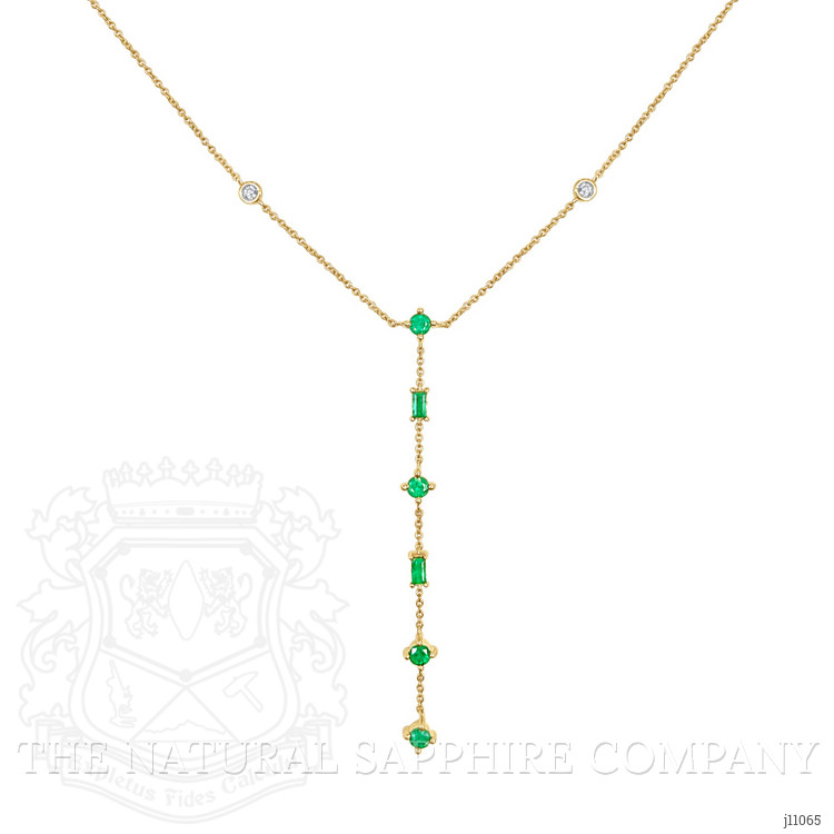0.64 Ct. Emerald and Natural Diamond Accent Stones Necklace, 14K Yellow Gold