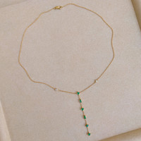 0.64 Ct. Emerald Natural Diamond Accent Stones Necklace, 14K Yellow Gold Image
