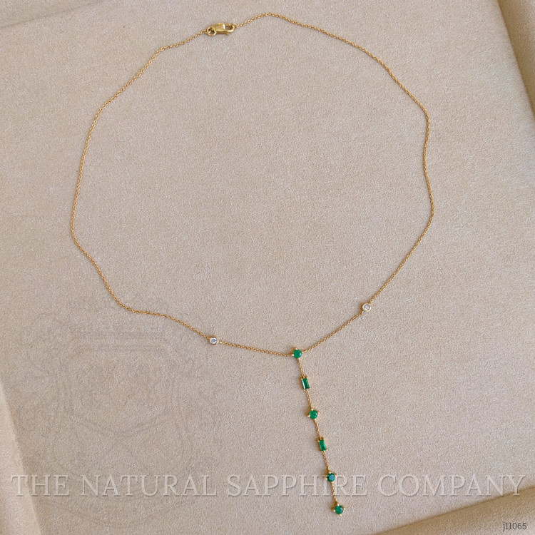 0.64 Ct. Emerald and Natural Diamond Accent Stones Necklace, 14K Yellow Gold