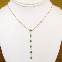 0.64 Ct. Emerald Natural Diamond Accent Stones Necklace, 14K Yellow Gold Image