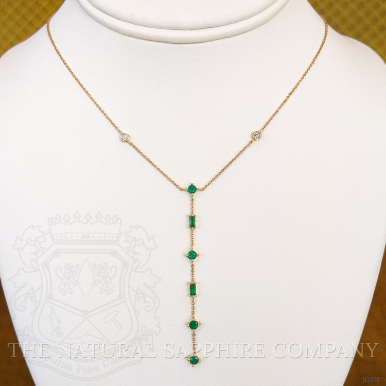 0.64 Ct. Emerald and Natural Diamond Accent Stones Necklace, 14K Yellow Gold
