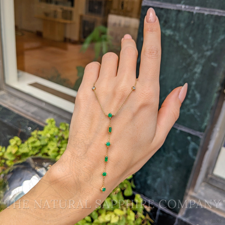 0.64 Ct. Emerald and Natural Diamond Accent Stones Necklace, 14K Yellow Gold