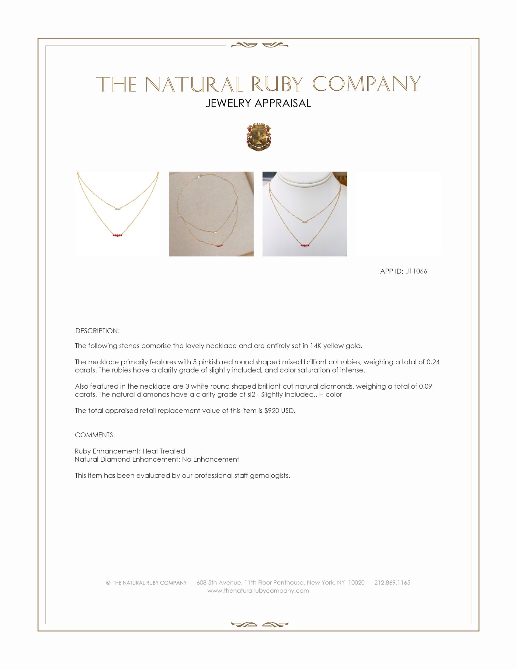 0.24 Ct. Pinkish Red Ruby and Natural Diamond Pave Necklace, 14K Yellow Gold