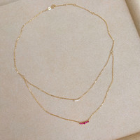 0.24 Ct. Ruby Natural Diamond Pave Necklace, 14K Yellow Gold Image