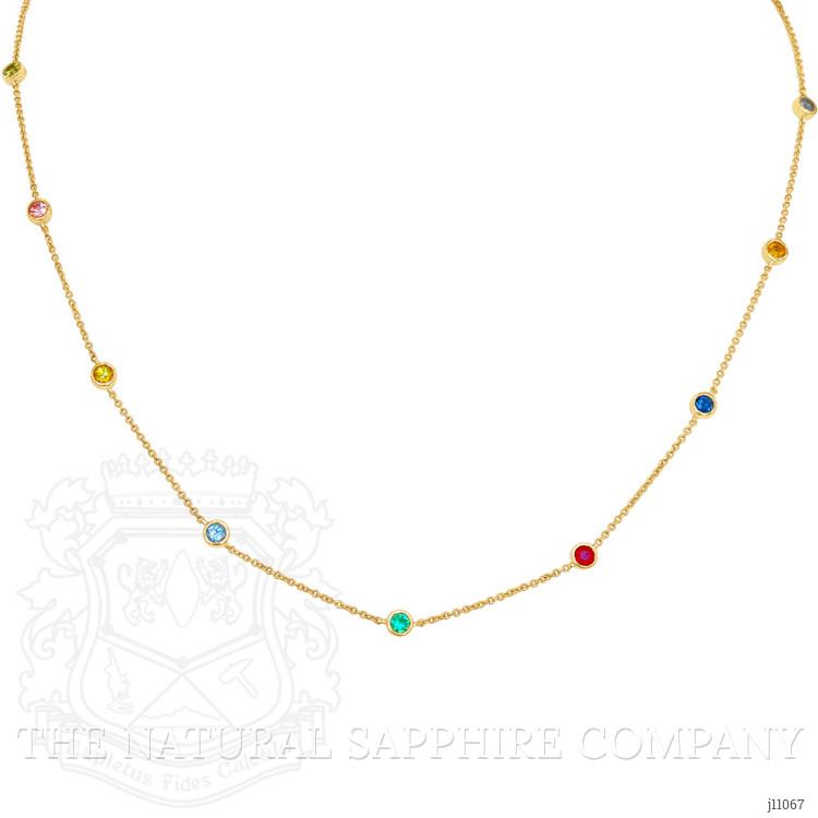 0.07 Ct. Aquamarine Peridot Bezel Necklace, 14K Yellow Gold