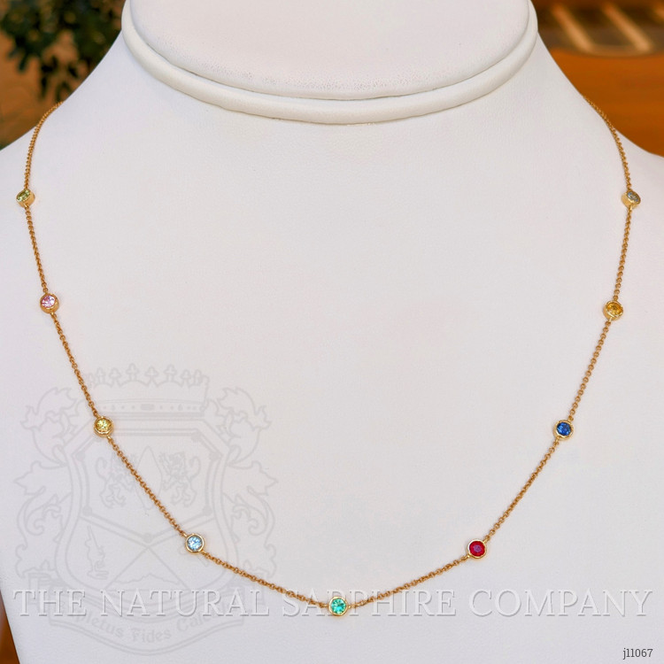 0.07 Ct. Aquamarine Peridot Bezel Necklace, 14K Yellow Gold