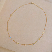 0.07 Ct. Aquamarine Peridot Bezel Necklace, 14K Yellow Gold Image