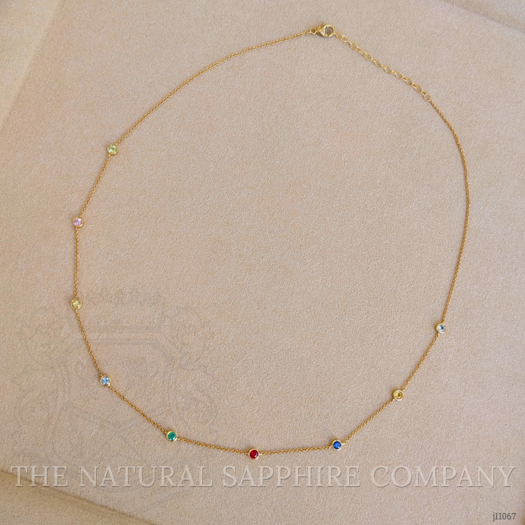 0.07 Ct. Aquamarine Peridot Bezel Necklace, 14K Yellow Gold