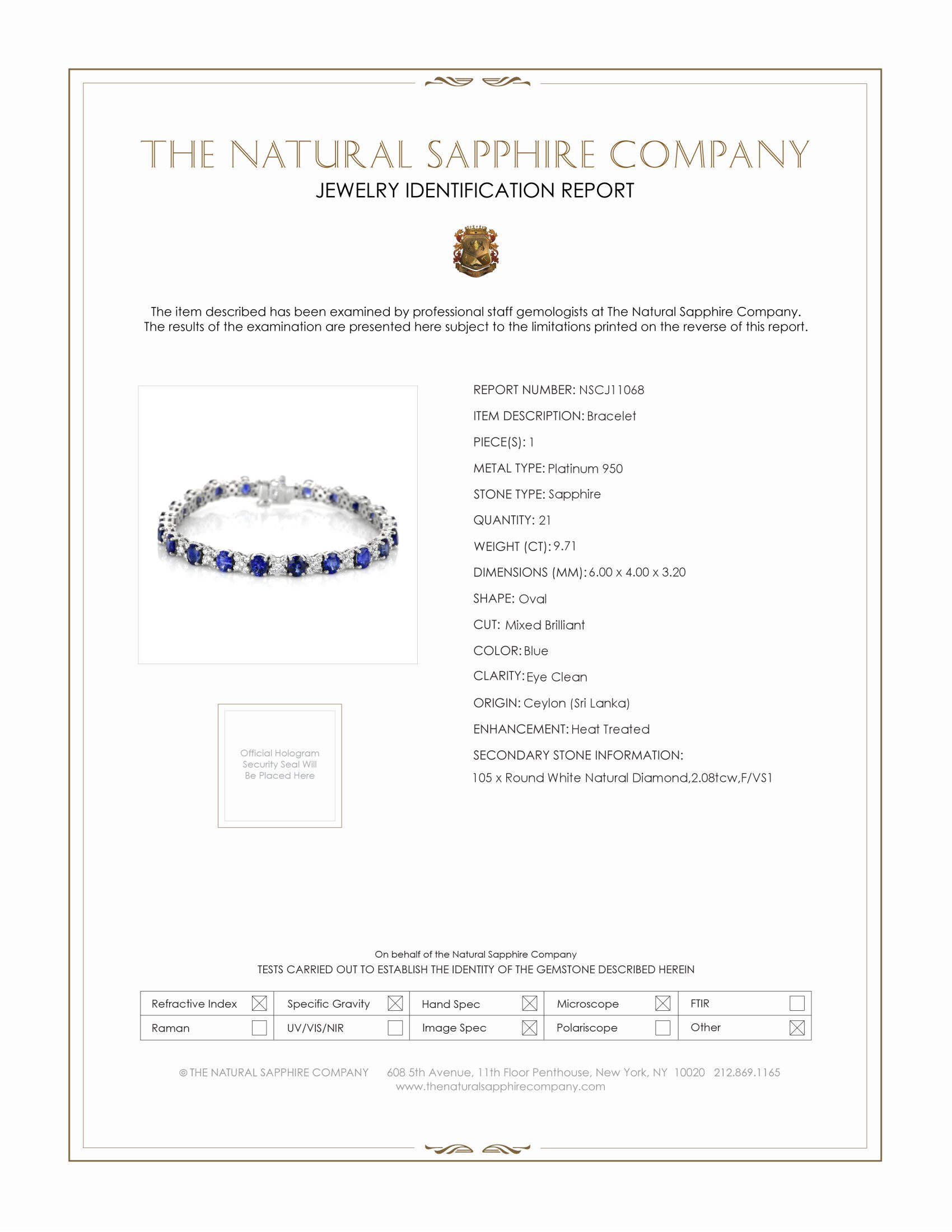 9.71 Ct.Tw. Blue Sapphire and Natural Diamond Pave Bracelet, Platinum 950