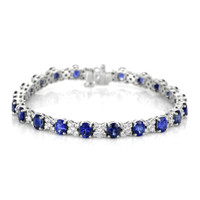 9.71 Ct.Tw. Blue Sapphire and Natural Diamond Pave Bracelet, Platinum 950 Video
