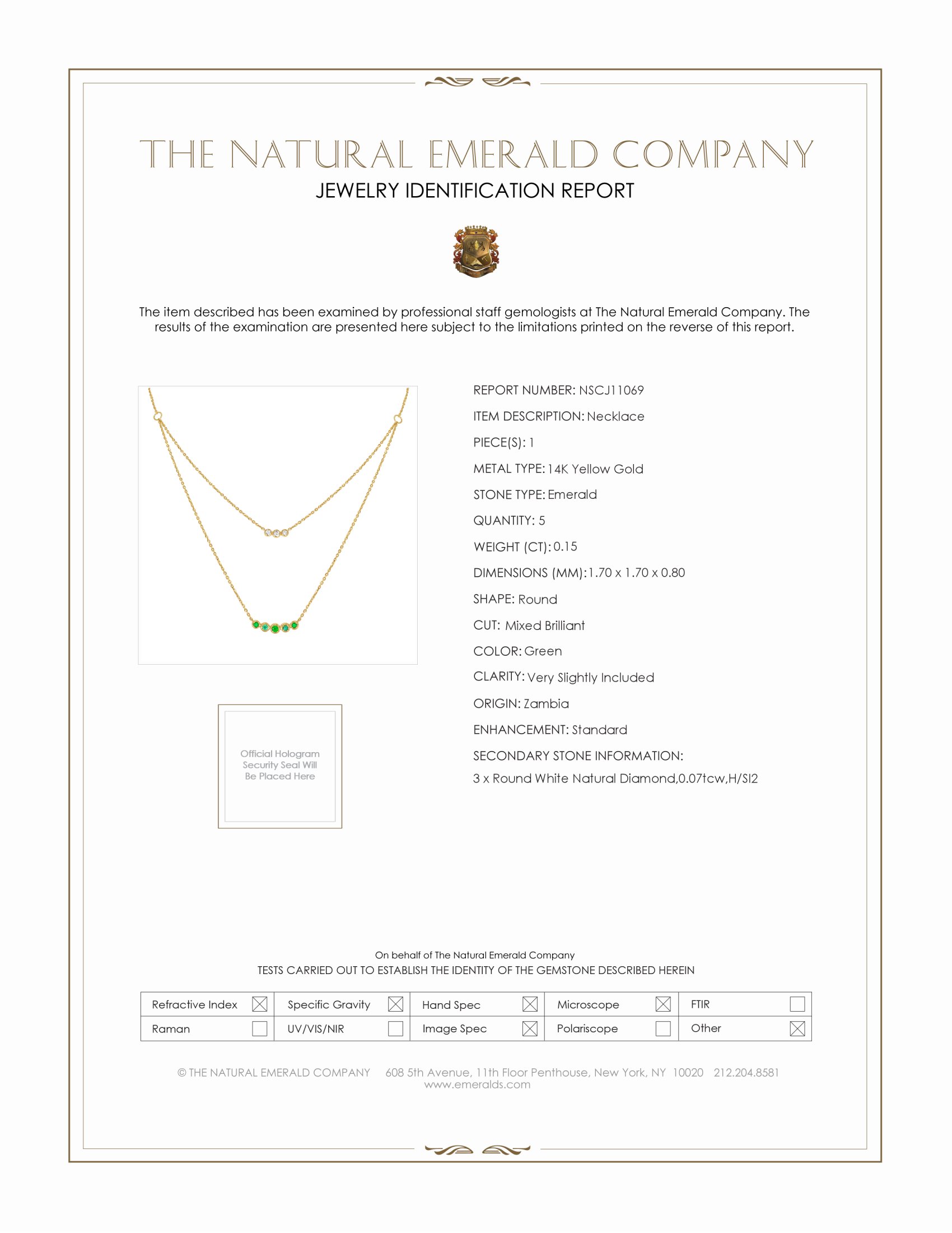 0.15 Ct. Emerald Natural Diamond Pave Necklace, 14K Yellow Gold