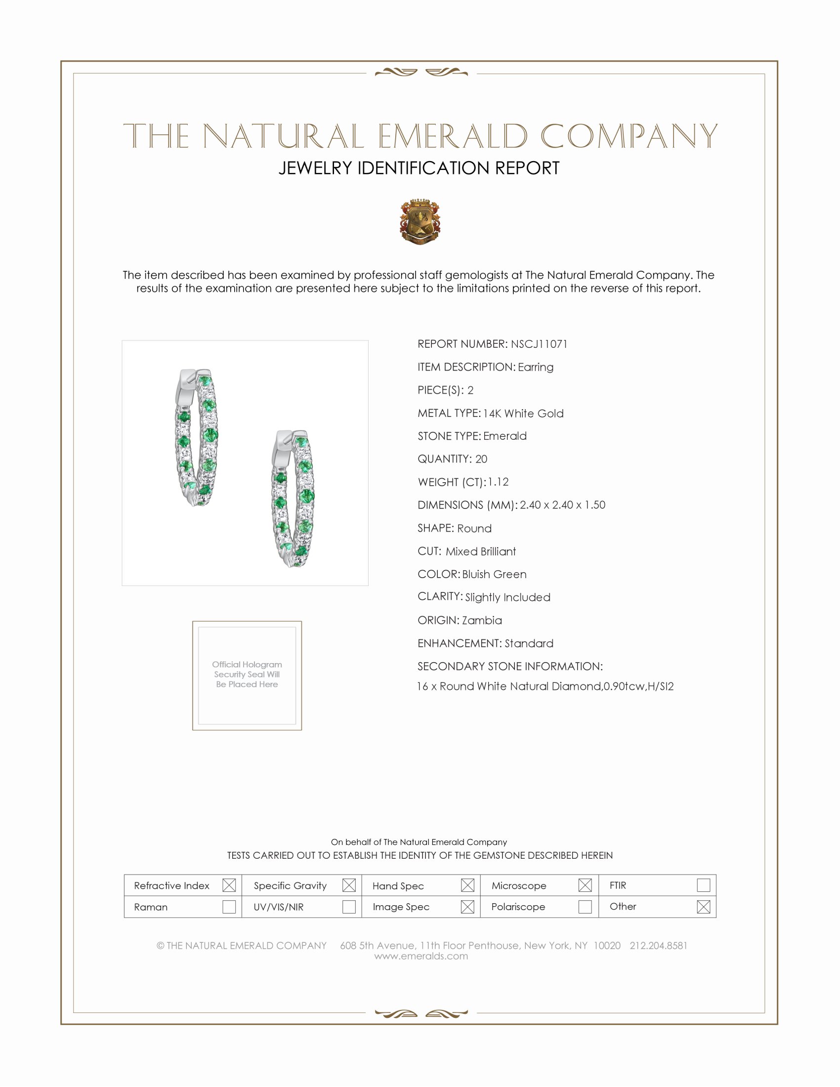 1.12 Ct.Tw. Emerald and Natural Diamond Pave Earrings, 14K White Gold