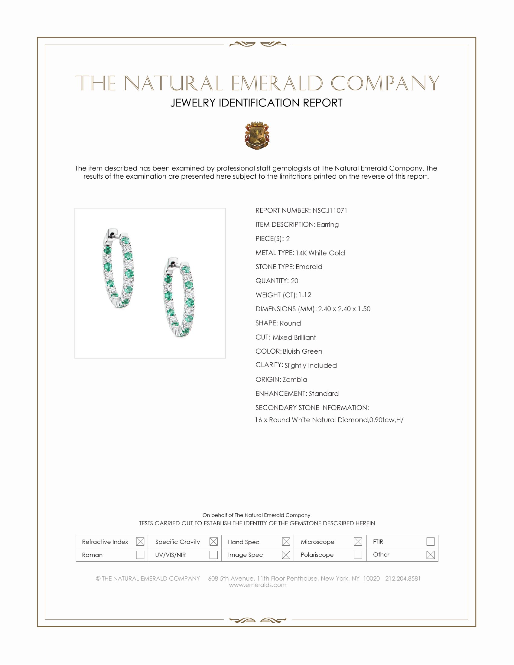 1.12 Ct.Tw. Emerald and Natural Diamond Pave Earrings, 14K White Gold