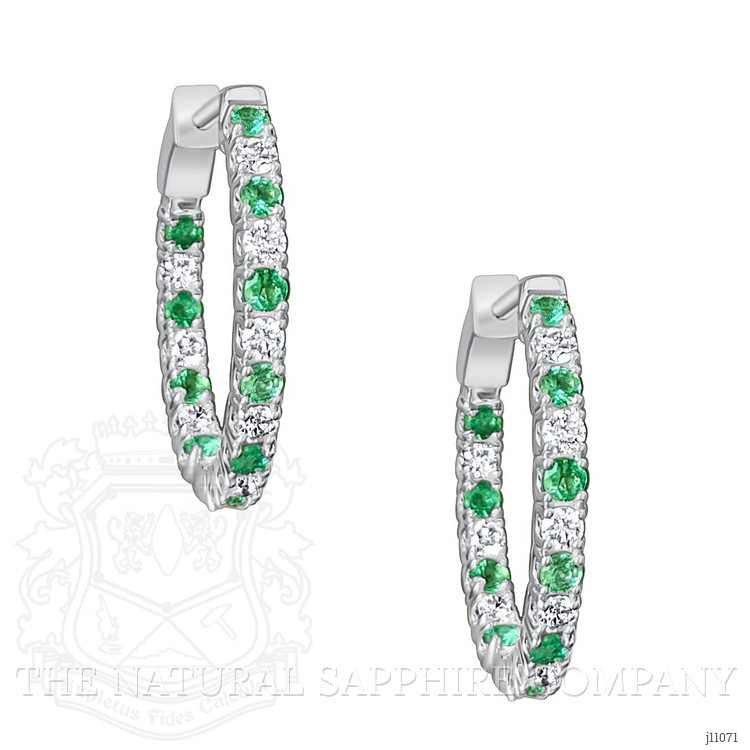 1.12 Ct.Tw. Emerald and Natural Diamond Pave Earrings, 14K White Gold