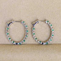 1.12 Ct.Tw.Total Carat Weight Emerald Natural Diamond Pave Earrings, 14K White Gold Image