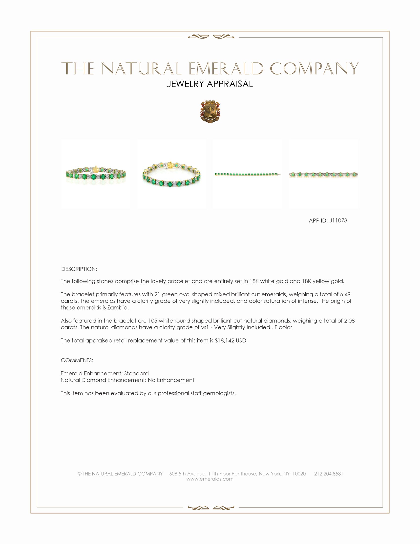 6.49 Ct.Tw. Emerald and Natural Diamond Pave Bracelet, 18K White & Yellow