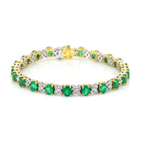 6.49 Ct.Tw. Emerald Natural Diamond Pave Bracelet, 18K White & Yellow Image