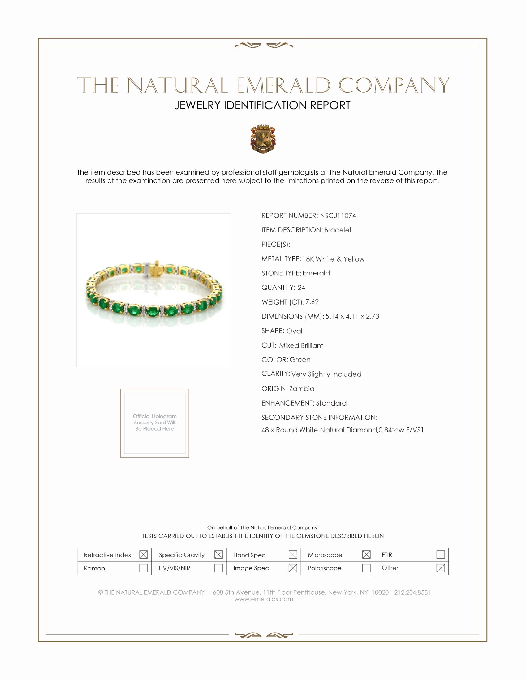 7.62 Ct.Tw. Emerald Natural Diamond Pave Bracelet, 18K White & Yellow