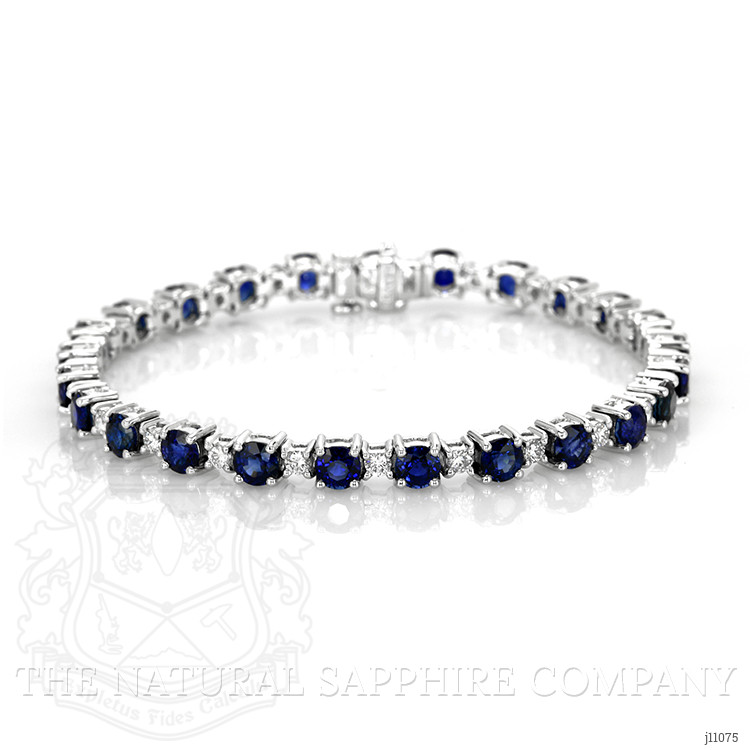 10.83 Ct.Tw. Blue Sapphire and Natural Diamond Pave Bracelet, 18K White Gold