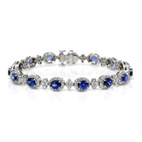 5.16 Ct.Tw. Blue Sapphire and Natural Diamond Pave Bracelet, 18K White Gold Video