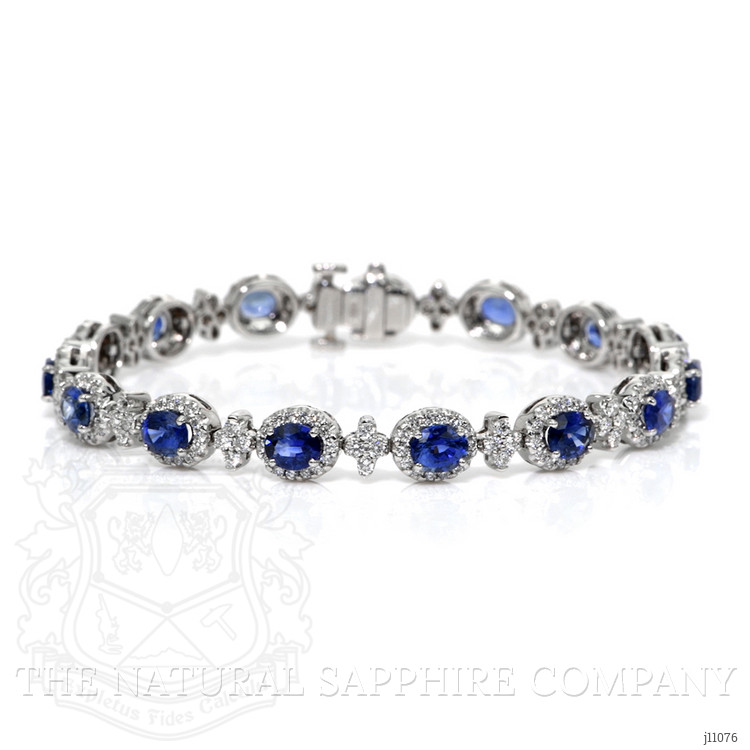 5.16 Ct.Tw. Blue Sapphire and Natural Diamond Pave Bracelet, 18K White Gold