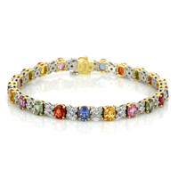 9.13 Ct.Tw. Multi Color Sapphire and Natural Diamond Pave Bracelet, 18K White & Yellow Video