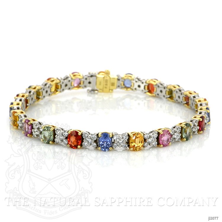 9.13 Ct.Tw. Multi Color Sapphire and Natural Diamond Pave Bracelet, 18K White & Yellow