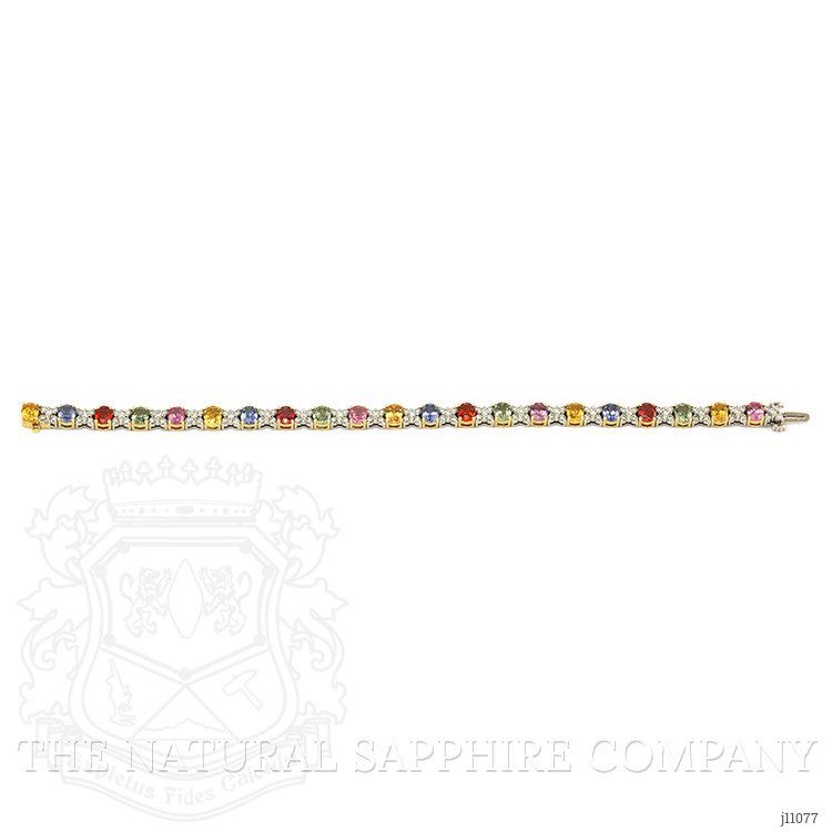 9.13 Ct.Tw. Multi Color Sapphire and Natural Diamond Pave Bracelet, 18K White & Yellow