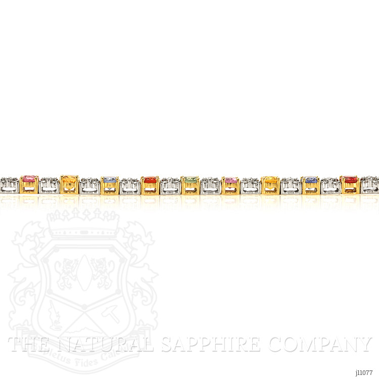 9.13 Ct.Tw. Multi Color Sapphire and Natural Diamond Pave Bracelet, 18K White & Yellow