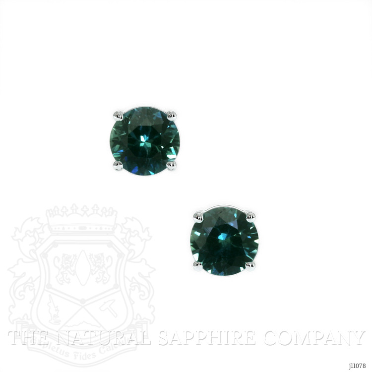 0.55 Ct.Tw. Bluish Green Sapphire Studs Earrings, 14K White Gold