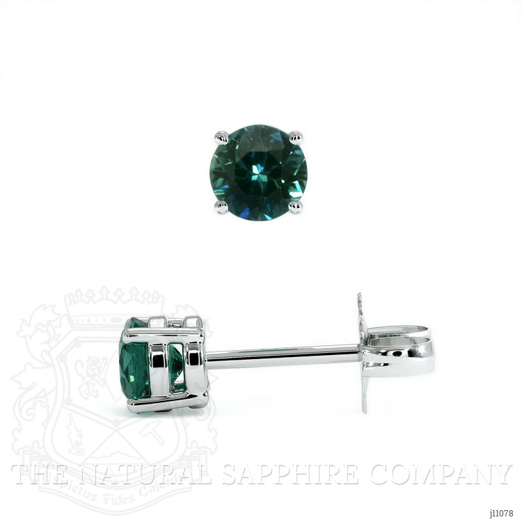 0.55 Ct.Tw. Bluish Green Sapphire Studs Earrings, 14K White Gold