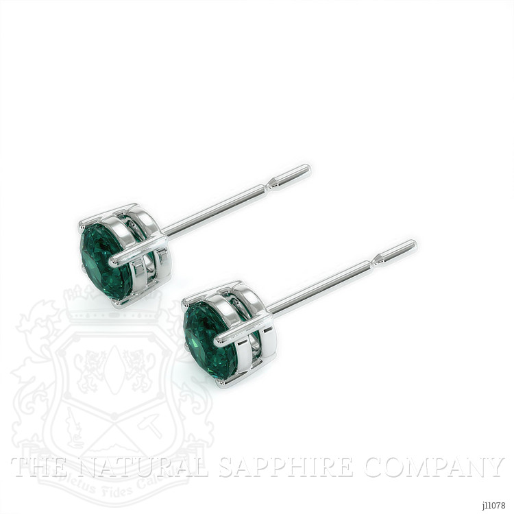 0.55 Ct.Tw. Bluish Green Sapphire Studs Earrings, 14K White Gold