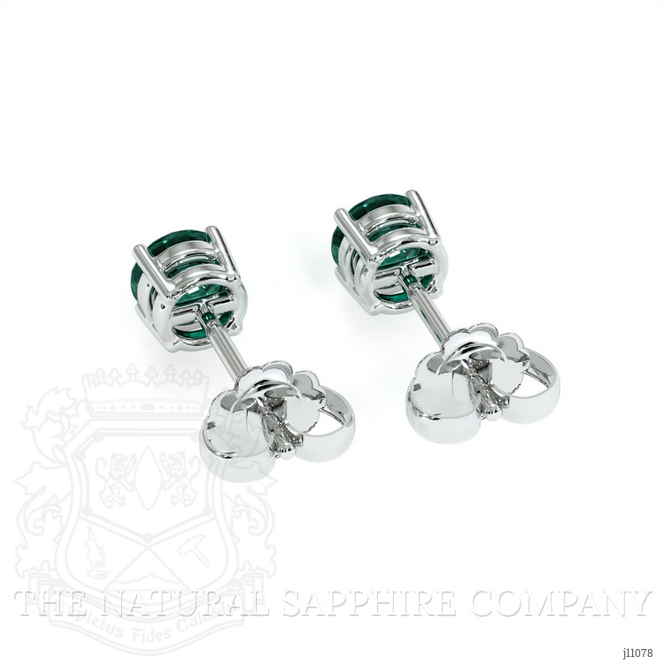 0.55 Ct.Tw. Bluish Green Sapphire Studs Earrings, 14K White Gold