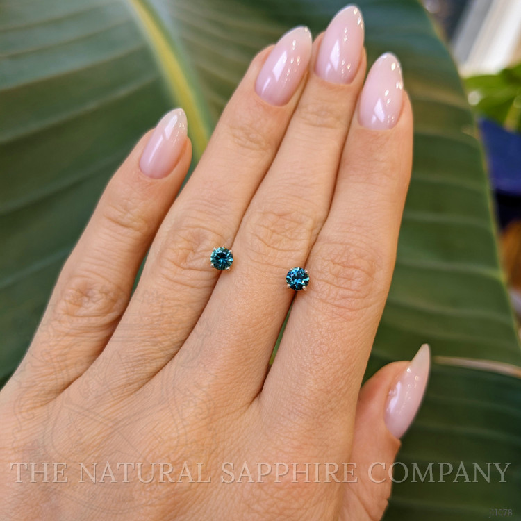 0.55 Ct.Tw. Bluish Green Sapphire Studs Earrings, 14K White Gold