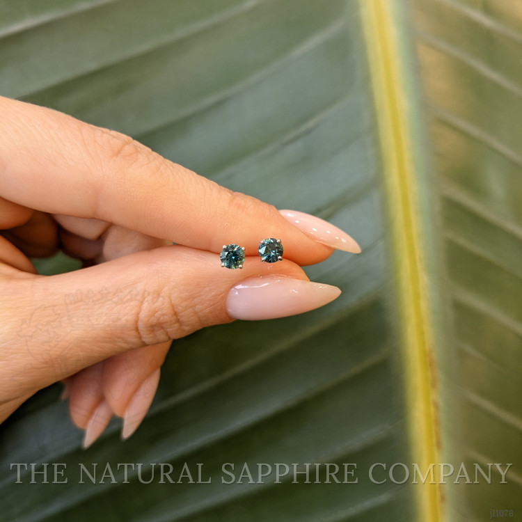 0.55 Ct.Tw. Bluish Green Sapphire Studs Earrings, 14K White Gold