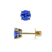 1.20&nbsp;Ct.Tw.Total Carat Weight Blue Sapphire Studs Earrings, 14K Yellow Gold Image