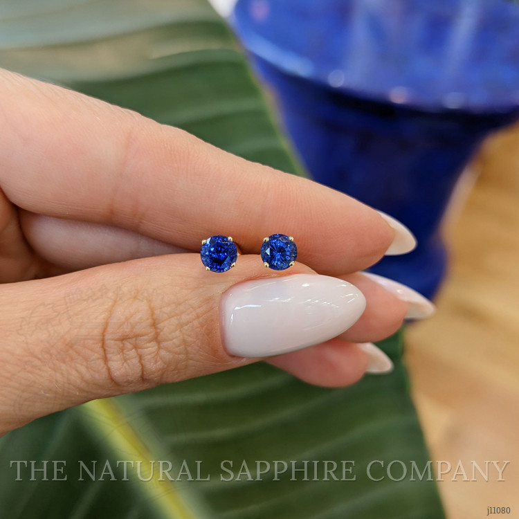 1.20 Ct.Tw. Blue Sapphire Studs Earrings, 14K Yellow Gold