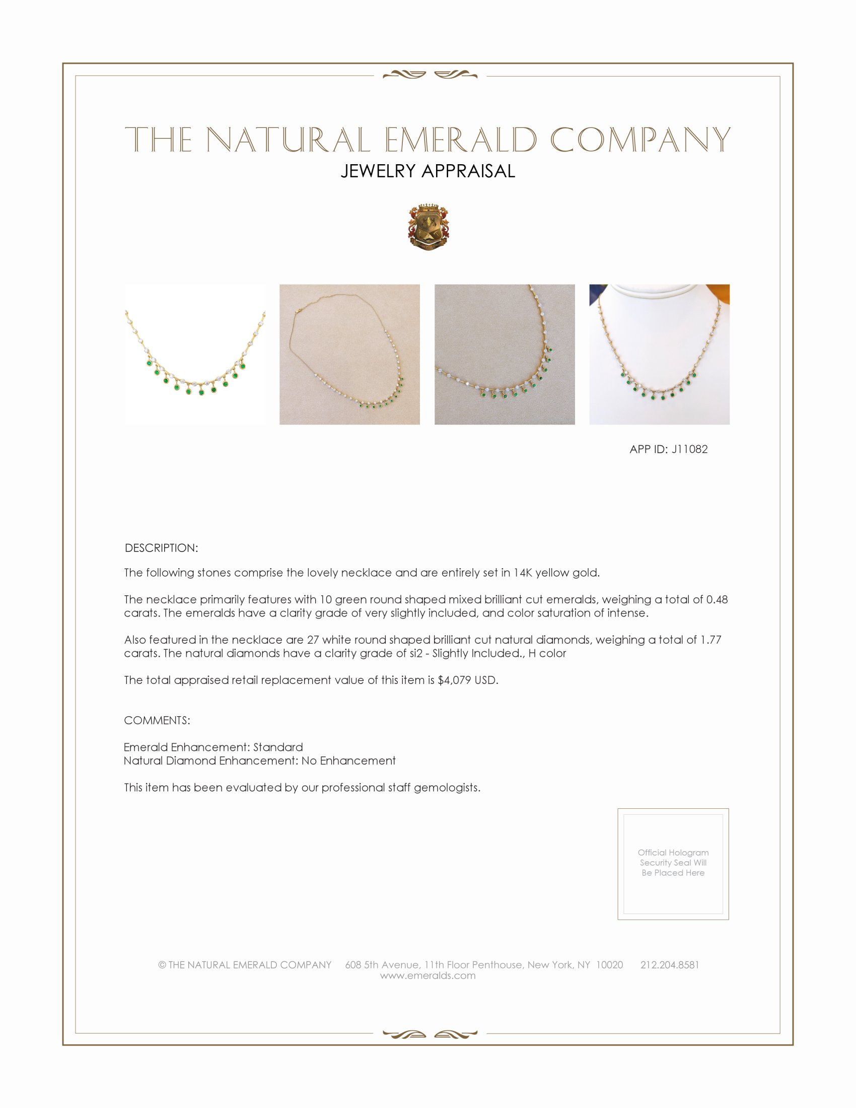 0.48 Ct. Emerald and Natural Diamond Bezel Necklace, 14K Yellow Gold