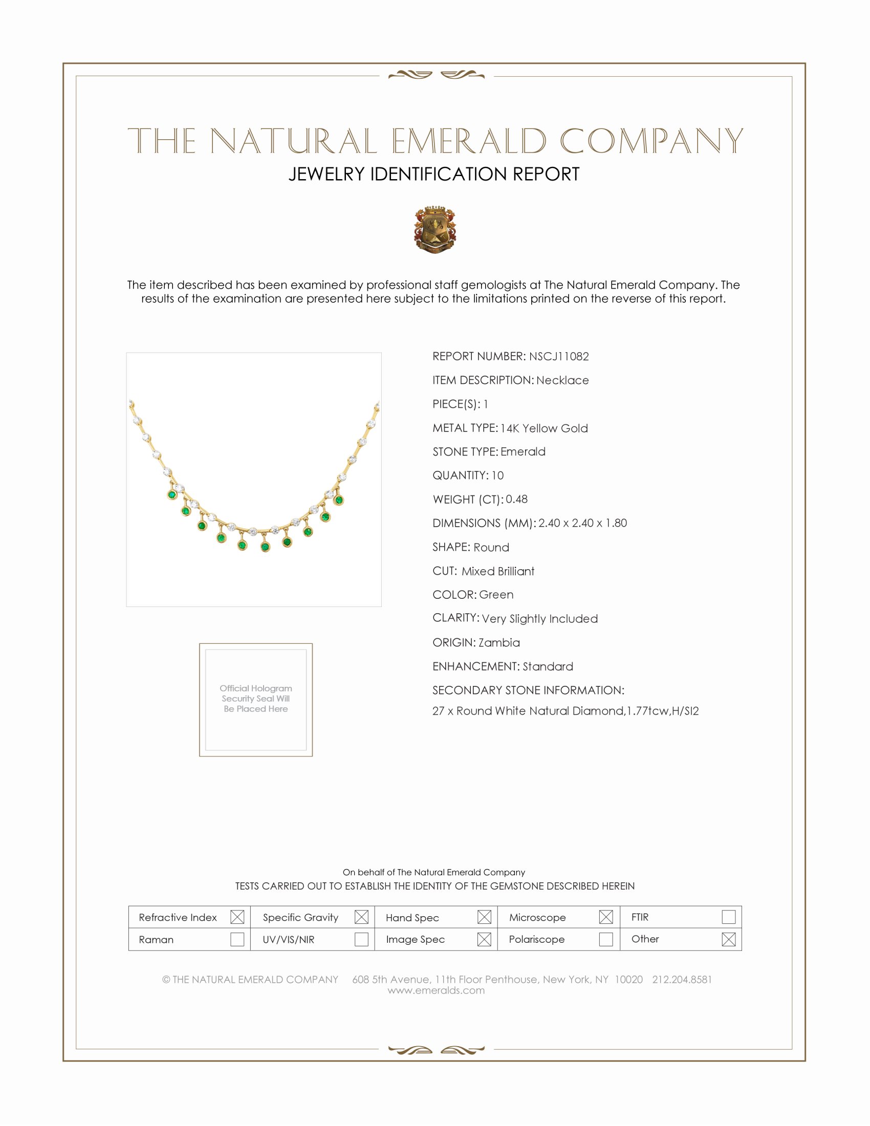 0.48 Ct. Emerald and Natural Diamond Bezel Necklace, 14K Yellow Gold
