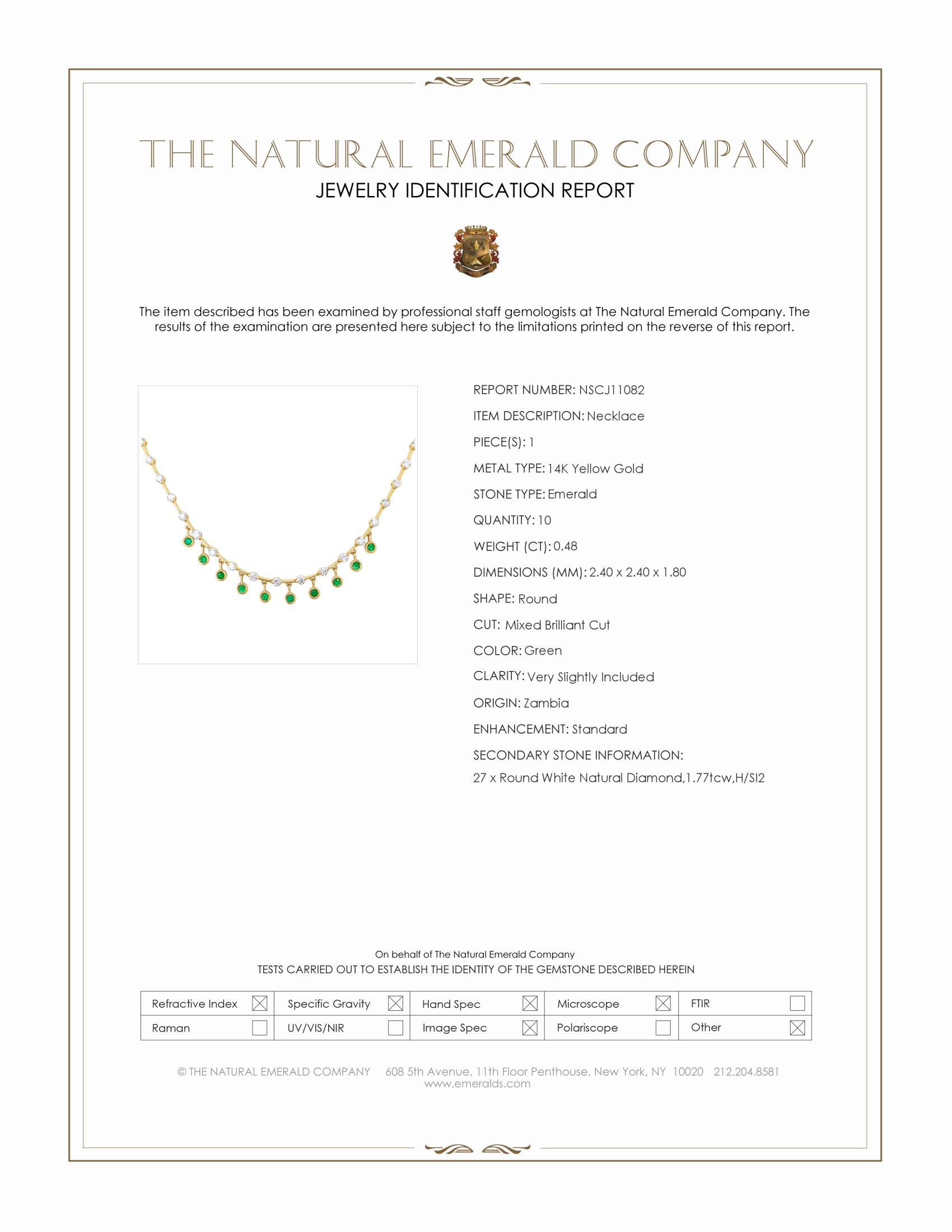 0.48 Ct. Emerald and Natural Diamond Bezel Necklace, 14K Yellow Gold