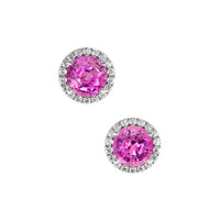 1.10&nbsp;Ct.Tw.Total Carat Weight Pink Sapphire and Natural Diamond Halo Earrings, 18K White Gold Video