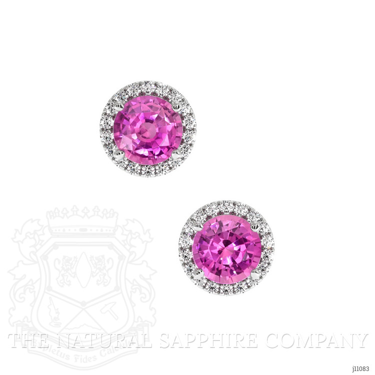 1.10 Ct.Tw. Pink Sapphire and Natural Diamond Halo Earrings, 18K White Gold