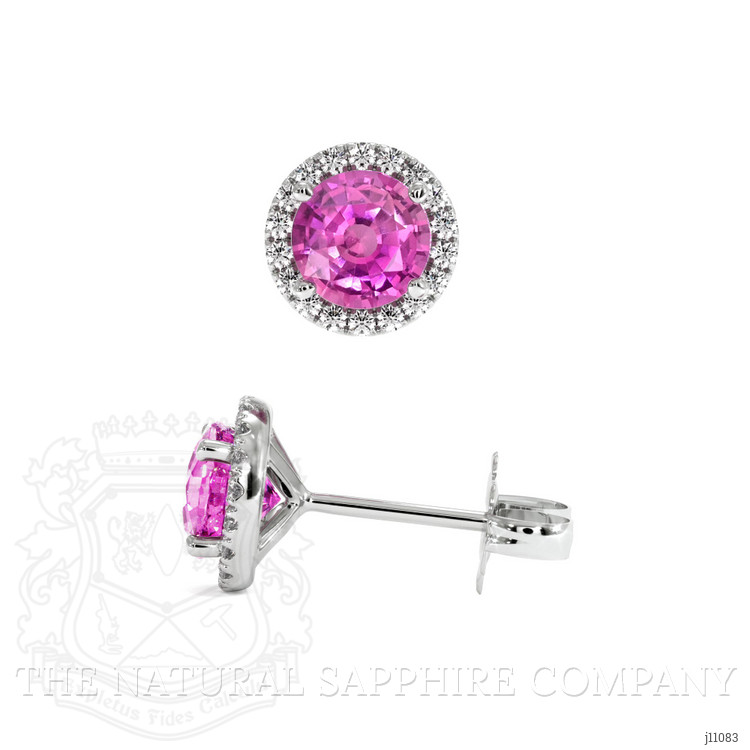 1.10 Ct.Tw. Pink Sapphire and Natural Diamond Halo Earrings, 18K White Gold
