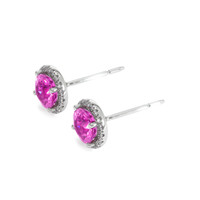 1.10&nbsp;Ct.Tw.Total Carat Weight Pink Sapphire and Natural Diamond Halo Earrings, 18K White Gold Image